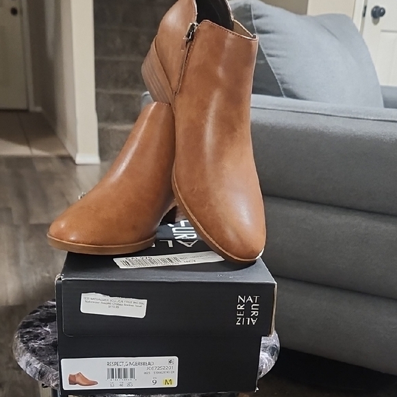 Naturalizer Shoes - Naturalizer Tan Leather Ankle Booties with Side Zip